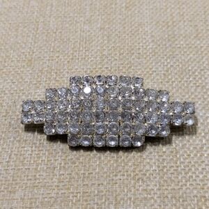 Vintage Unsigned Silver Tone Clear Rhinestone Art Deco Geometric Bar Brooch